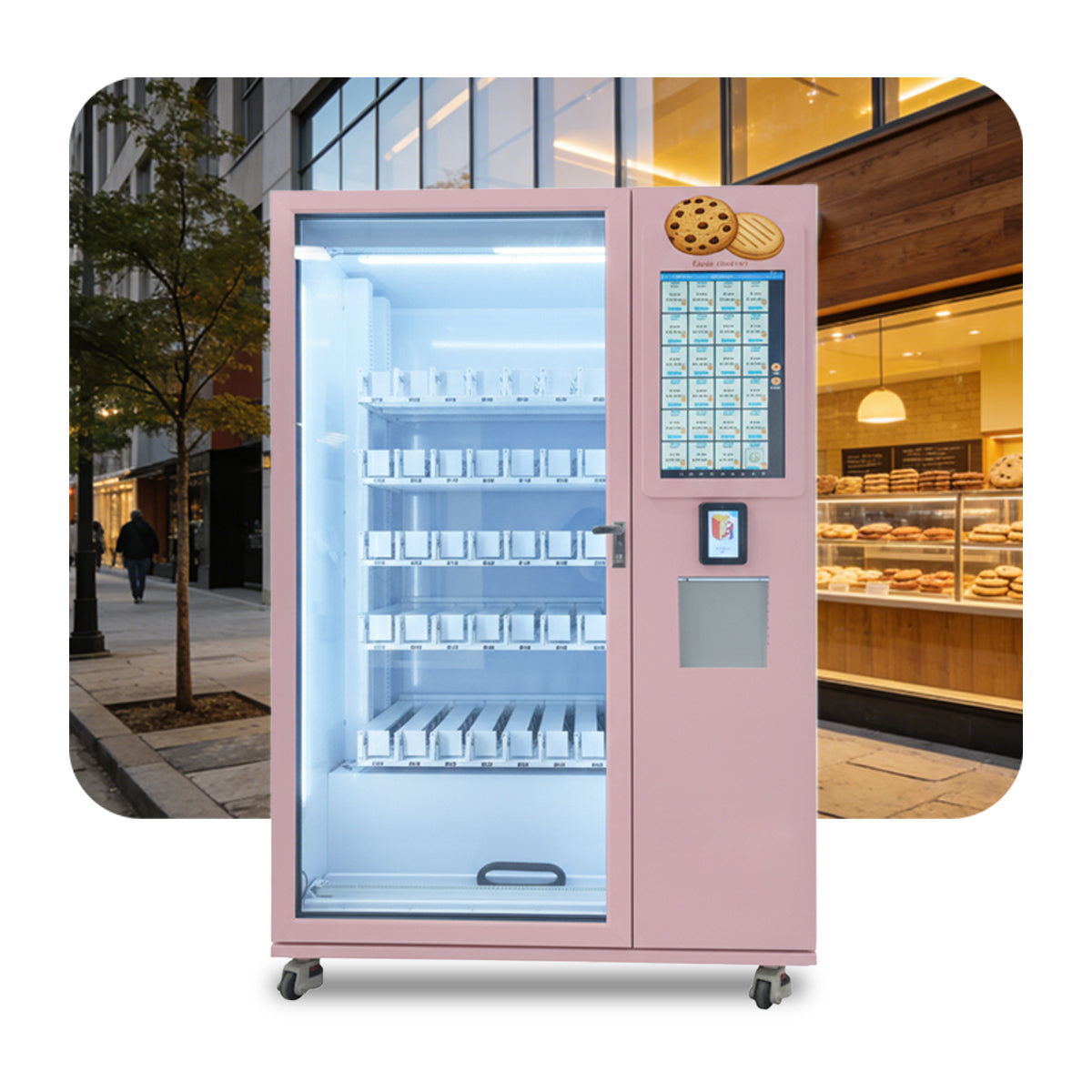 Weimi Slim Automatic Cookie Vending Machine with Elevator & 22-Inch Touch Screen